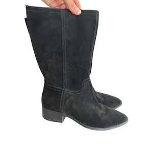 Lucky Brand LEFARA Mid-Calf Black Suede Leather Chunky Heel Boots Size 7M
